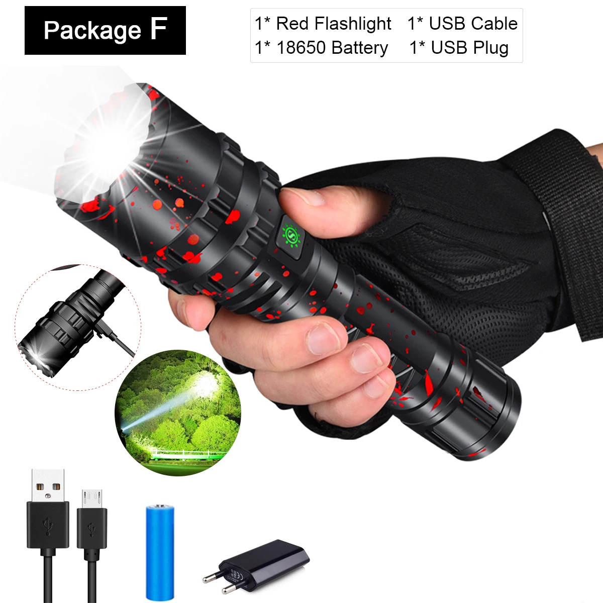 Package F Самый мощный фонарик XHP50.2 светодиодный фонарь Xlamp L2 фонарь Водонепроницаемый светодиодный фонарь охотничий фонарик 18650 26650 аккумулятор - Испускаемый цвет: Package F