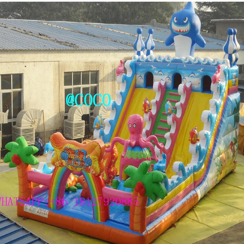 Бесплатная доставка в морской порт! Вечерние надувные горки с гигантской акулой |