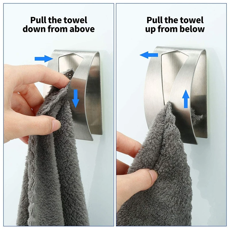 

4 Pieces Self Adhesive Towel Hook Holder Grabber, Stainless Steel Kitchen Dish Towel Hook Wall Mount Non-Drilling