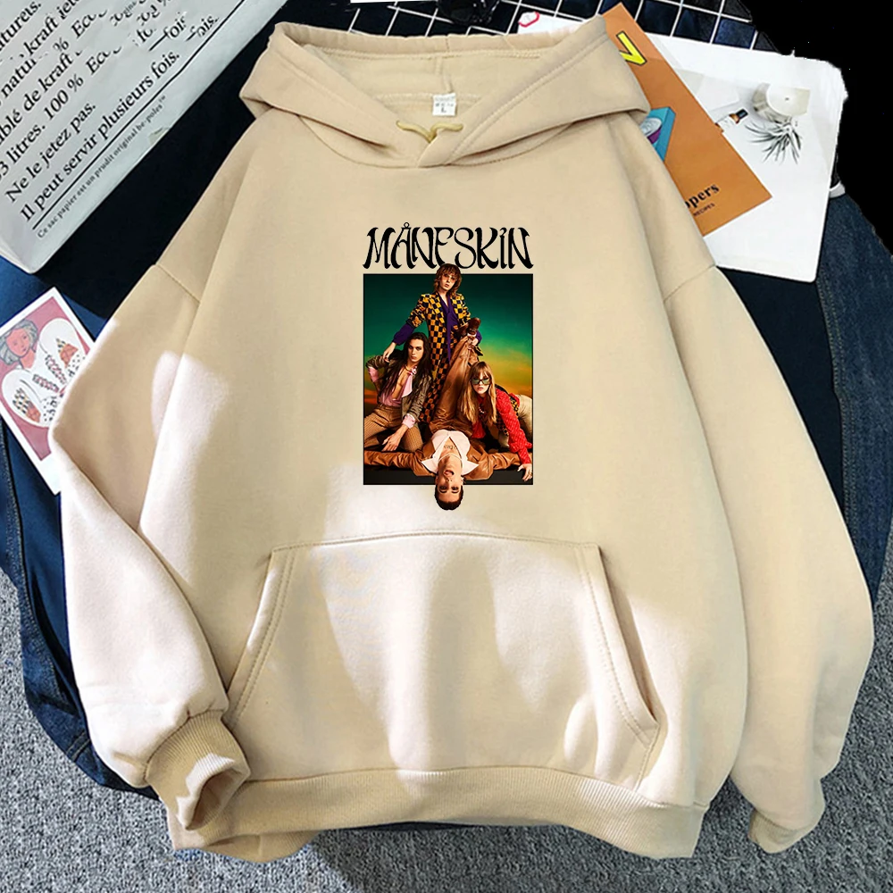 Italian Band Maneskin Print Graphic Hoodie Women Sweetshirt Hip Hop Streetwear Light Green Clothes Funny Sudaderas Casual Hoody