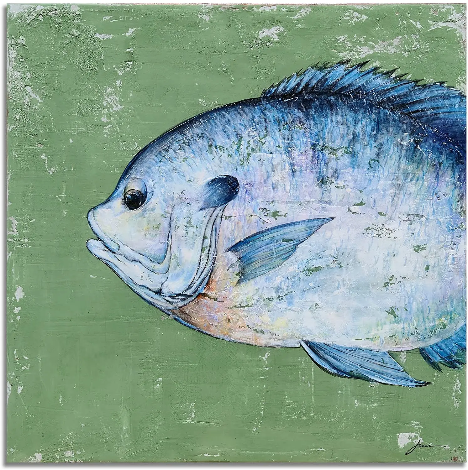 

Canvas Wall Art with Textured Modern Fish Paintings Contemporary Square Artwork Abstract for Living Room Bedroom No Frame