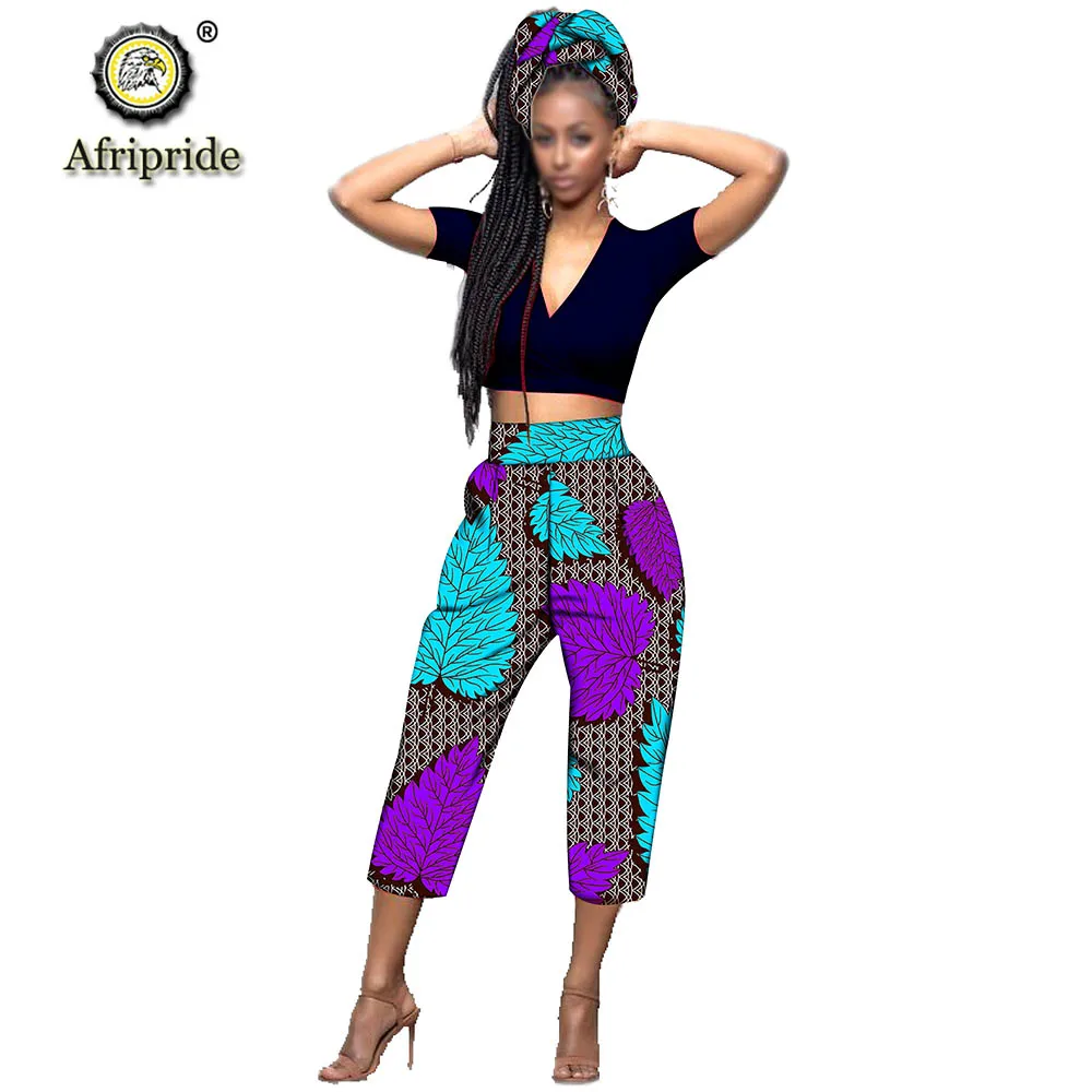 AFRIPRIDE африканские укороченные штаны с шарфом африканская одежда для женщин bazin riche аппликация дизайн прямые S1921003 - Цвет: 337X