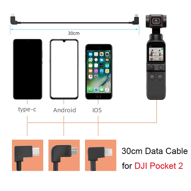 

Кабель-удлинитель 30 см для передачи данных для DJI Pocket 2 Type-C на Micro-USB Android IOS Type-C OTG конвертер телефонный разъем аксессуары