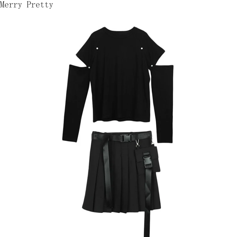 Женский комплект из 2 предметов хлопковая футболка с длинным рукавом и юбка