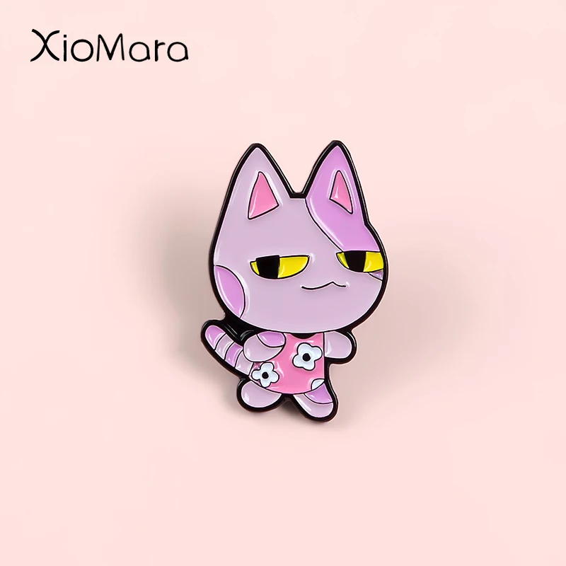 

Adorable Bob Enamel Pins Cartoon Pink Cat Kitty Japan Game Animal Jewelry Custom Brooches Lapel Pins For Kids Friends Gifts