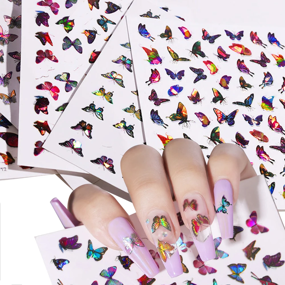 

1Pcs Colorful Laser Butterfly Design 3D Nail Art Sticker Manicure Transfer Decals Foils Adhesive Decorations For Nail Slider