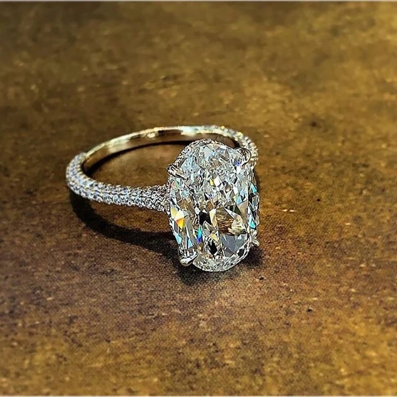 Фото 925 sterling silver Oval 4ct Lab Diamond cz Ring Silver Color Engagement Wedding band Rings for Women Bridal Jewelry Gift №2