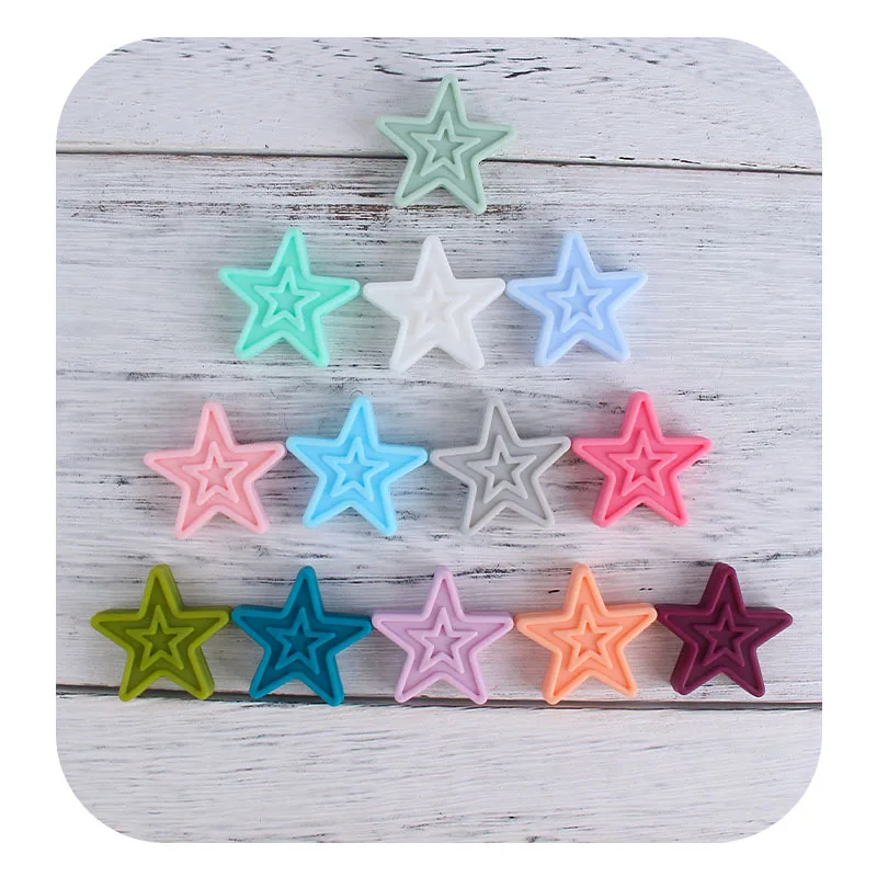 Coskiss-estrella de cinco puntas doble, 5 piezas, pentagrama de silicona sin BPA, collar de dentici&oacute;n para beb&eacute;, accesorios de pulsera de lactancia-2