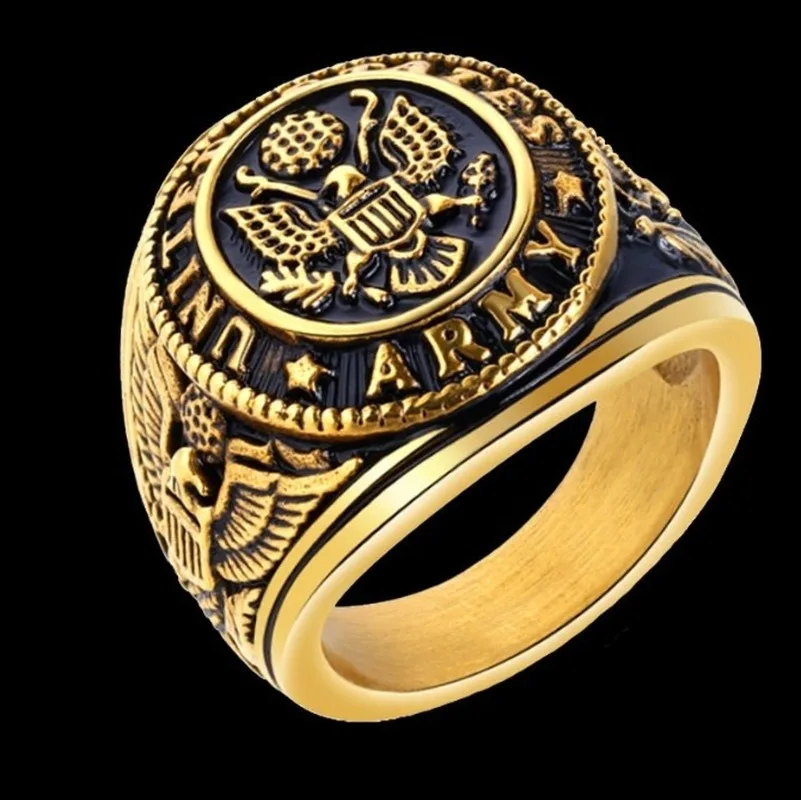 Classic Punk Gold US Military Rings Mens Eagle Badge Mens Gold Rings US Marine Corps Jewelry