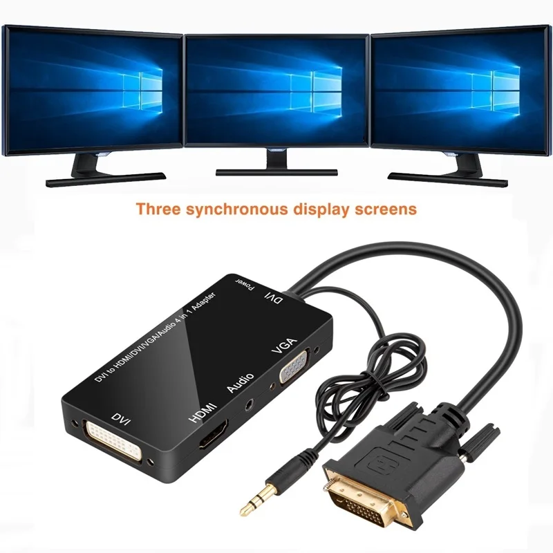 

4in1 DVI to VGA HDMI DVI Adapter for Desktop Laptop VGA graphics card with Micro USB Power Cable and Audio 3.5mm