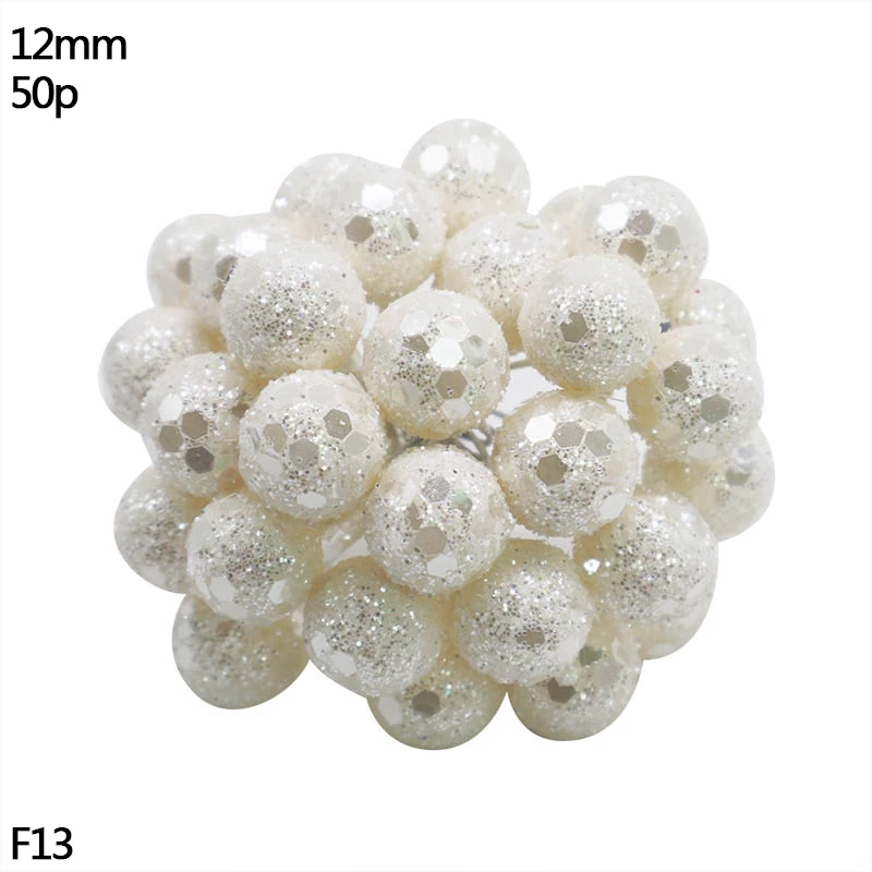 W13-50pcs white Ручной работы искусственный цветок Stamen Christma голубой цветок вишня ягоды Букет DIY Свадебный Рождественский венок Ремесло Подарок Украшение - Цвет: W13-50pcs white