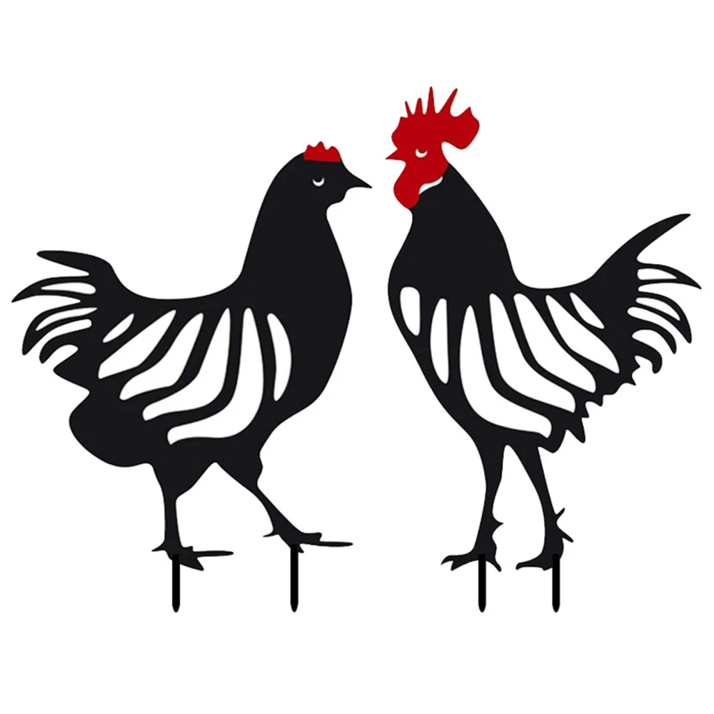 Decorative Stakes Decorate Artificial Hen Rooster 4 PCS Durable Black Metal Acrylic Animal Silhouette Decoration