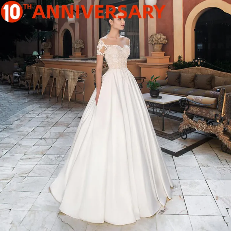 

BAZIIINGAAA без рукавов Круглый вырез простой сатин свадебное платье широкий плечевой ремень Мода невесты поддержка на заказ