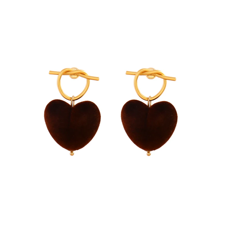 

Badu Autumn Winter French Vintage Wine Color Heart Velvet Earrings Geometric Stud Earrings Female Korean Jewelry