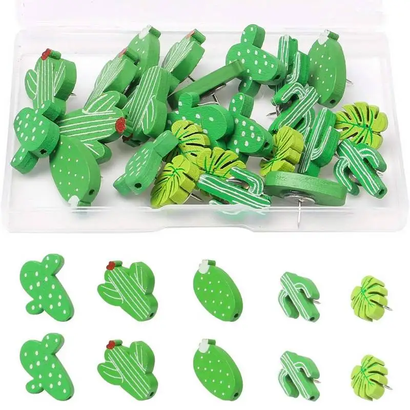

Decorative Cute Pushpins for Photos Wall, Maps, Bulletin Board or Cork Boards 30PCS Wooden Push Pins Cactus Palm Leaf Thumb Tack