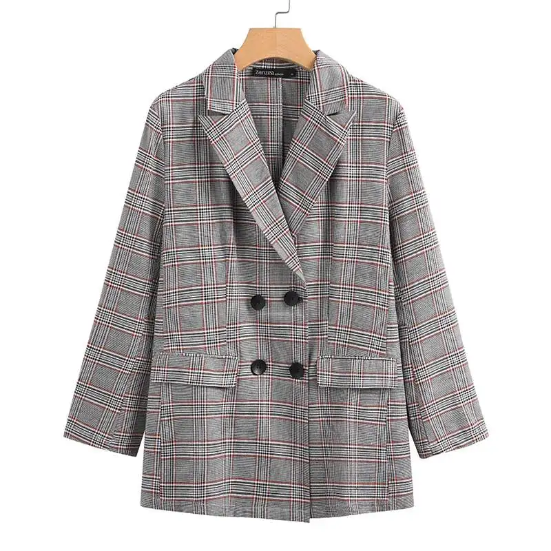 

2021 ZANZEA Elegant Women Plaid Checked Blazer Autumn Long Sleeve Office Blazers Suits Casual Jackets Spring Outwear Thin Coats