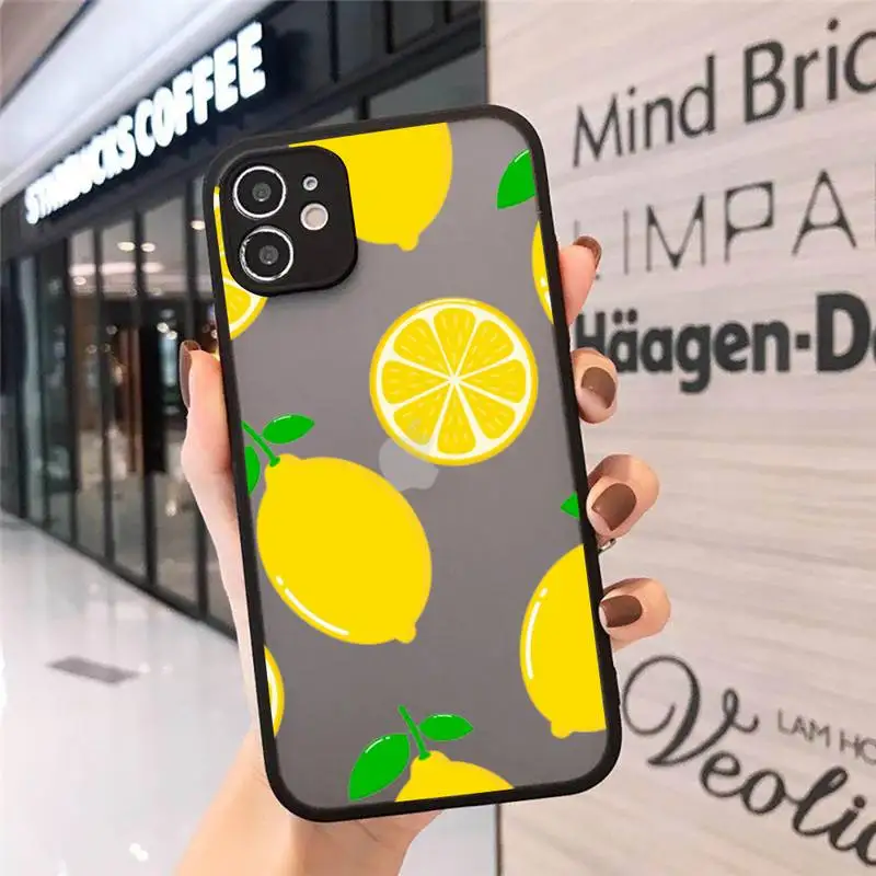 

Fashion Cute Cartoon Fruit Lemon Pineapple Phone Case For iphone 12 11 8 7 plus mini x xs xr pro max matte transparent cover