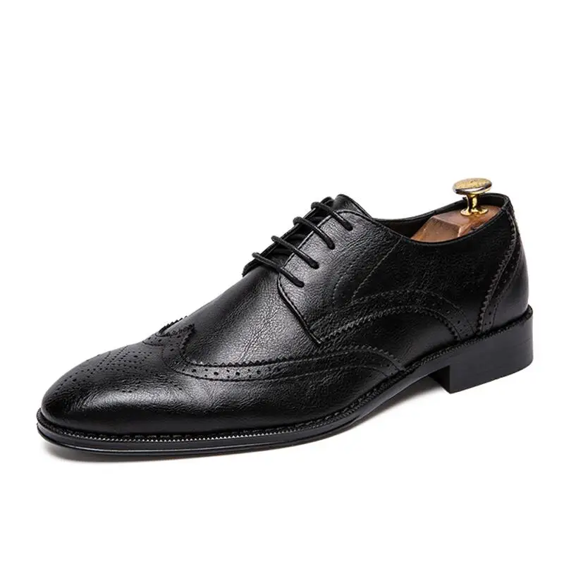 Brand Luxury Leather Lace Up Men's Business Shoes Pointed Toe Dress Fashion Bullock Oxford | Обувь