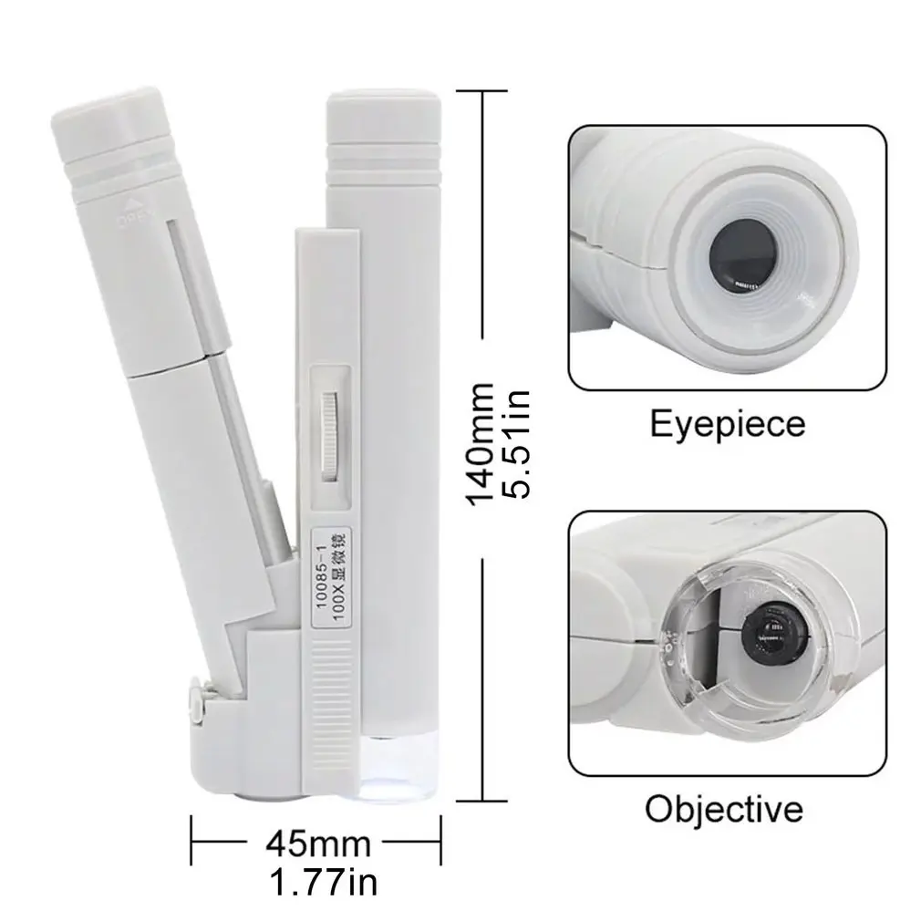 

Handheld Microscope 100X Mini Pocket Portable Microscope LED Lamp Light Foldable Jewelry Magnifier Magnifying Loupe