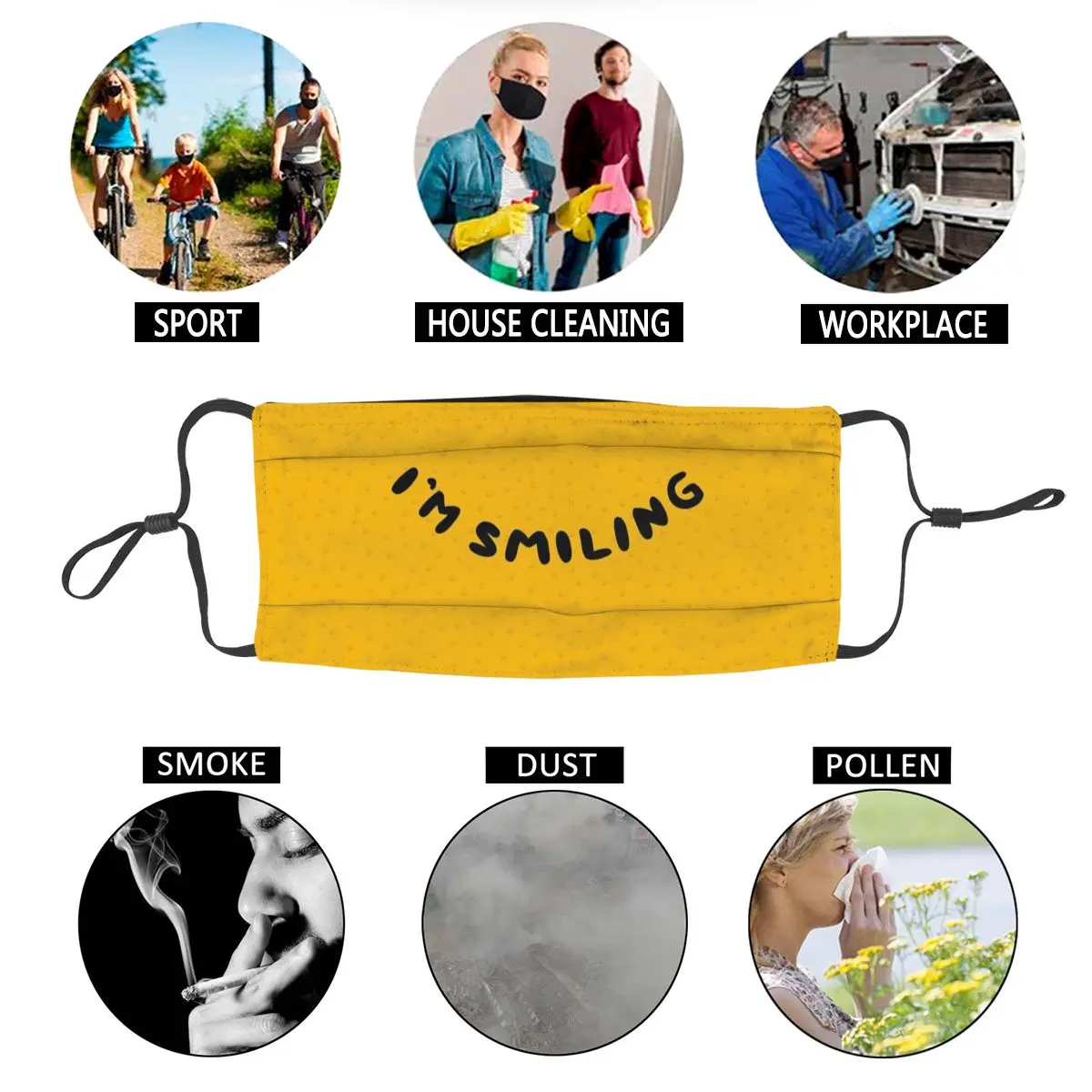 

I'm Smiling Adult Reusable Face Mask Dustproof Protection Cover Respirator