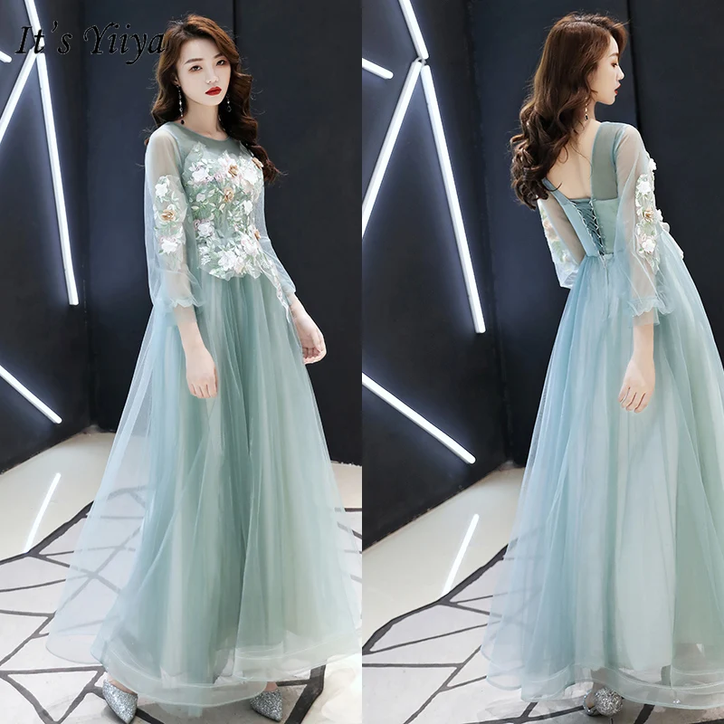 Женское вечернее платье It's Yiiya Зеленое Длинное Платье с круглым вырезом на лето