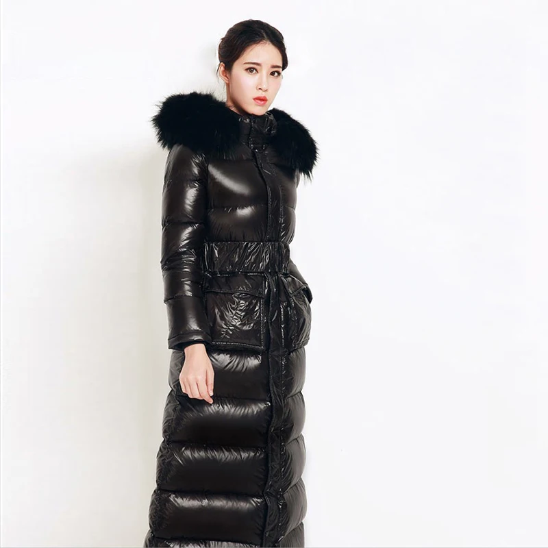 

Luxury Winter Women Coat Fashion Windproof Long Outwear Parkas Real Fur Collar White Duck Down Thick Warm Female Overcoat