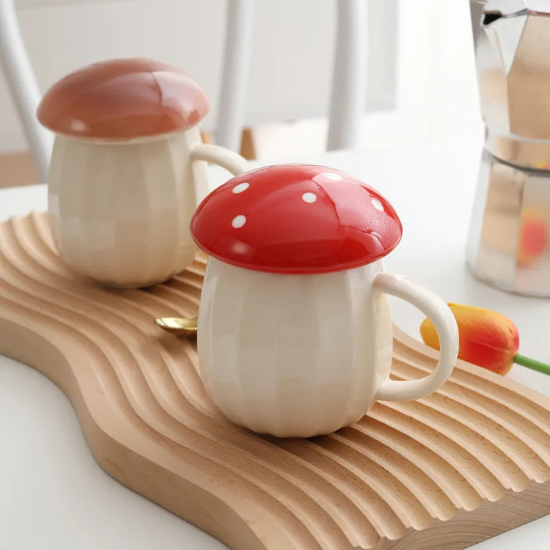 

Cute Marioed Mushroom Cup With Lid Ceramics Coffee Mug Creative Hand Painted Drinkware Milk Tea Cup Tiktoked Novelty Gifts