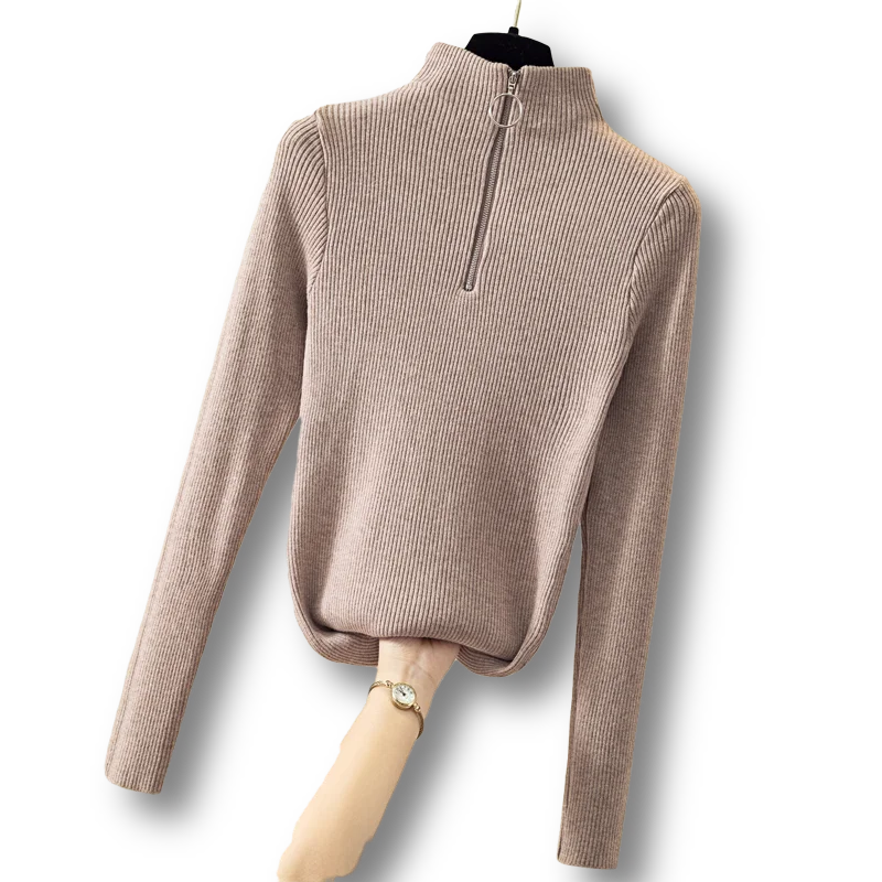 

Zipper Turtleneck Knitted Women Sweater Pullovers Long-Sleeved Elastic Office Lady Elegant Pulls Tops