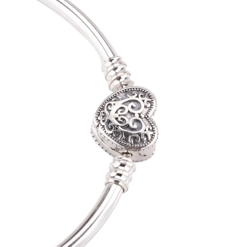 

Original 925 Sterling Silver Pan Bracelet Heart Shaped Pan Bracelet Fit European Charm Bracelets Women Jewelry