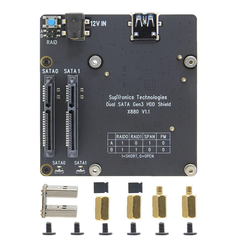 

X880 V1.1 Dual SATA Gen3 HDD экран, 2,5 дюйма/3,5 дюйма SATA HDD/SSD память расширения платы для Raspberry Pi 4 Model B