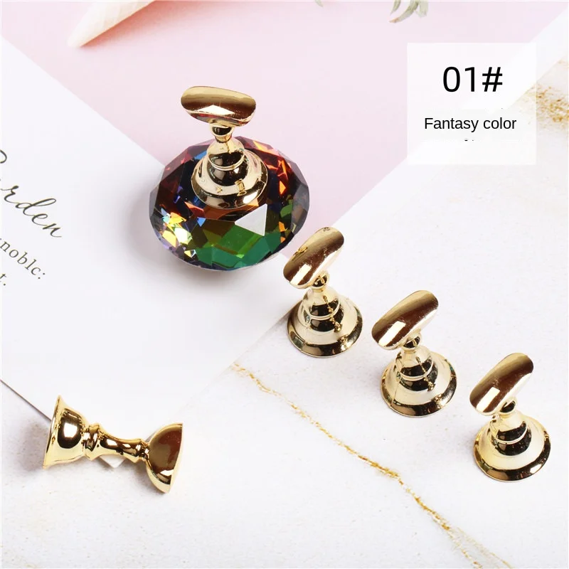 

Metal Alloy Crystal Nail Art Practice Display Stand Checkerboard False Nail Holder UV Gel Polish Showing Shelf DIY Training Base