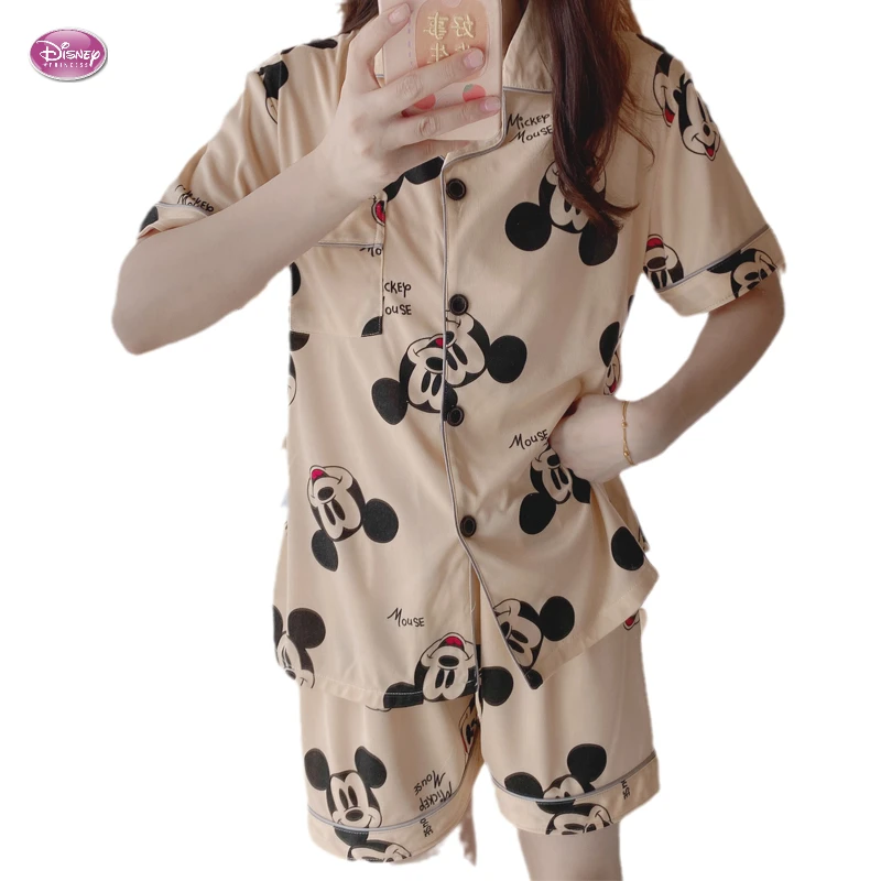 Mickey Mouse Cotton Pajamas Women's Set Pyjamas Button Pigiama Donna Pjs Summer Mujer Pijama Sleepwear Nightwear Pizama Damska