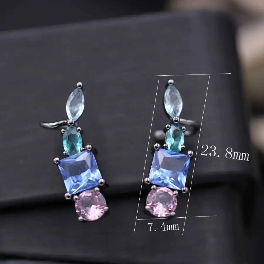 

Colorful Cubic Zirconia Stud Earring For Women Fashion Shiny Multi Color Stone Black Gold Color Stud Earrings For Party Jewelry
