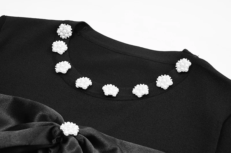 

[EAM] Women Black Casual Bow Embroidered Flares T-shirt New Round Neck Short Sleeve Fit Fashion Tide Spring Summer 2021 1DD7893