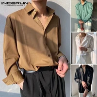 incerun 2021 handsome new men blouse korean style all match simple solid camisa elegant casual draped long sleeved shirt s 5xl 7