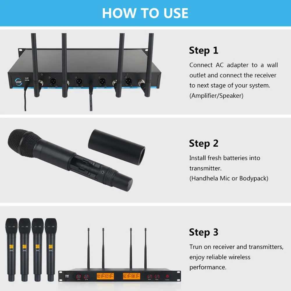 XTUGA A 400 из металла 4 канальный UHF беспроводной микрофон система с ручными для сцены