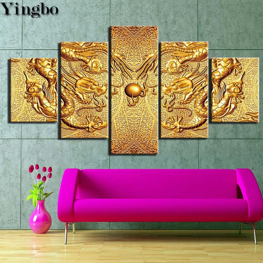 

full square 5 pcs diamond painting Chinese dragon mosaic painting round drill 5d diy diamond embroidery icon rhinestones decor