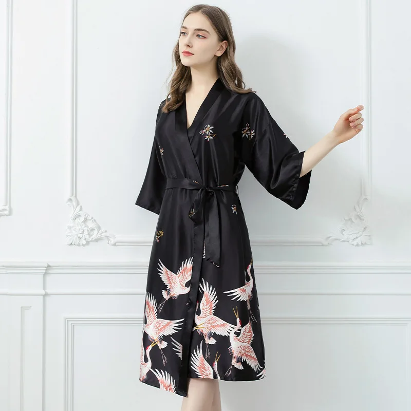 Men Print Silk Rayon Robe Summer Casual Wedding Best Man Relax Fit Sleepwear V Neck Kimono Yukata Luxury Bath Gown Plus Size