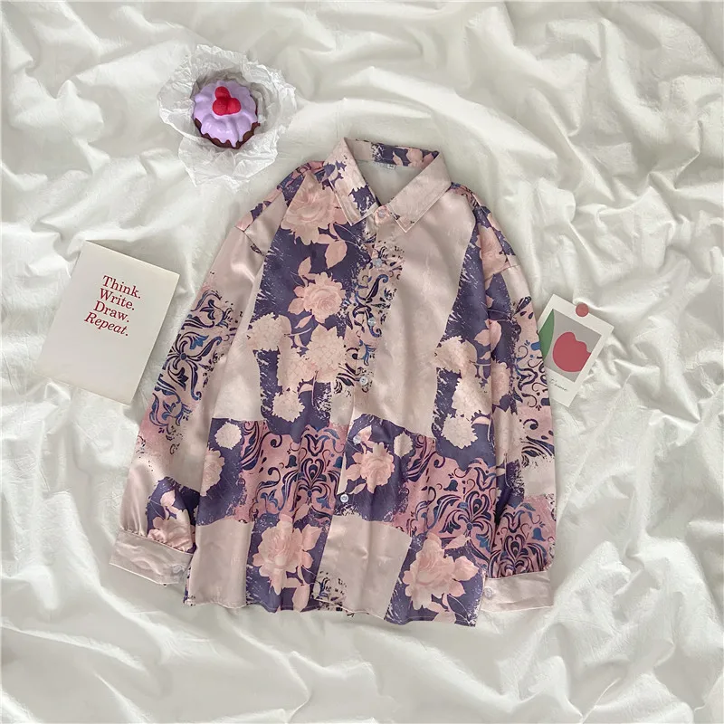 

EBAIHUIOil Panting Shirts Womens Tops and Blouses Long Sleeve Spring Ladies Solid Loose Boyfriend Style Vintage Shirt Autumn