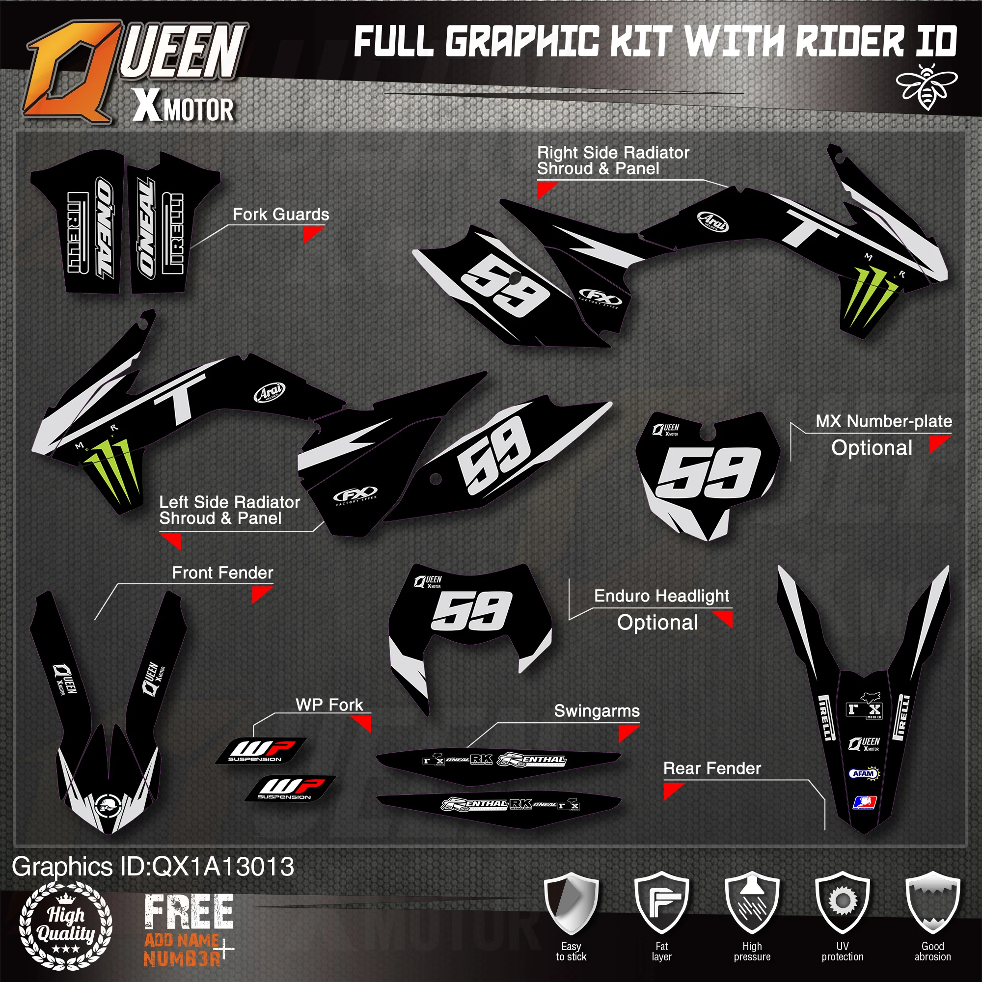 QUEEN X MOTOR Custom Team графические наклейки Набор наклеек для KTM 2013 2014 2015 SX SXF 2016 см |