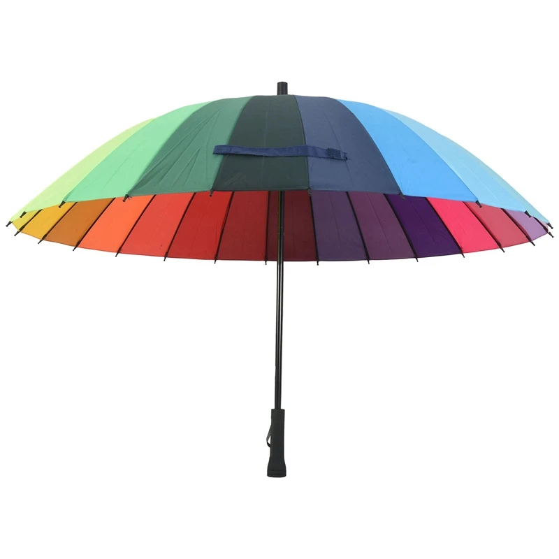 

24K ребристый Цвет Радуга модная длинная ручка прямая Защита от УФ Солнца/дождя ручной большой зонтик