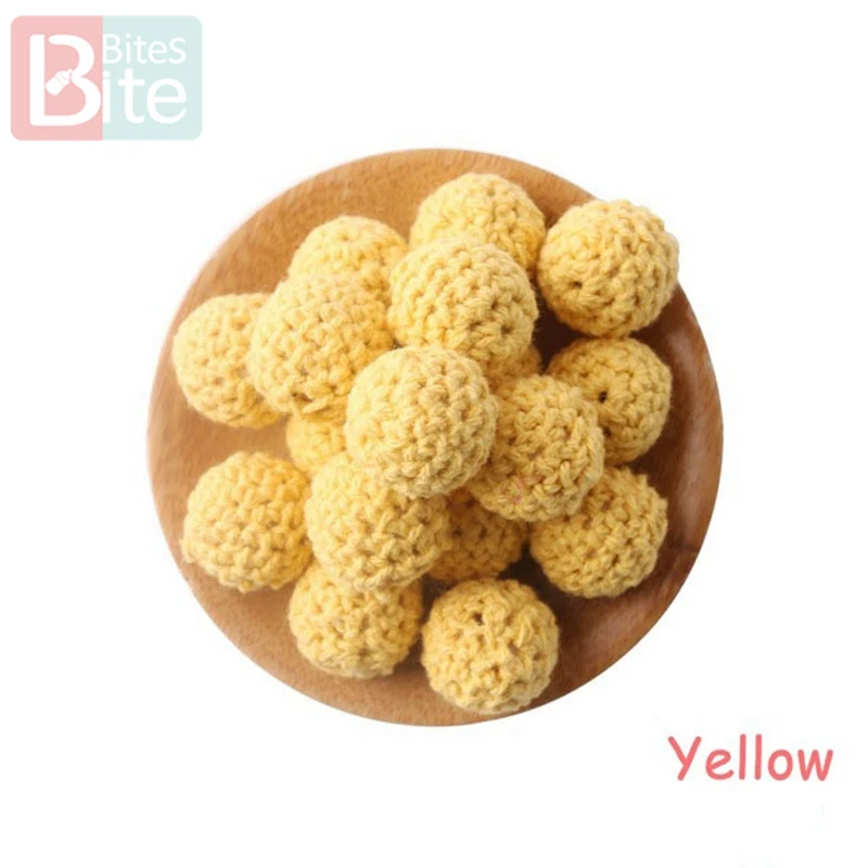Yellow Кусачки 20шт 20 мм деревянное вязание крючком детский Прорезыватель вязаные бусины пустые DIY цепочка для прорезывания зубов подарки Детские товары Bpa бесплатно - Цвет: Yellow