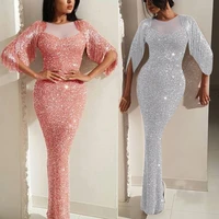 the new 2021 splicing tassel cultivate ones morality package hip fishtail skirt spread out the fork ladies evening dress