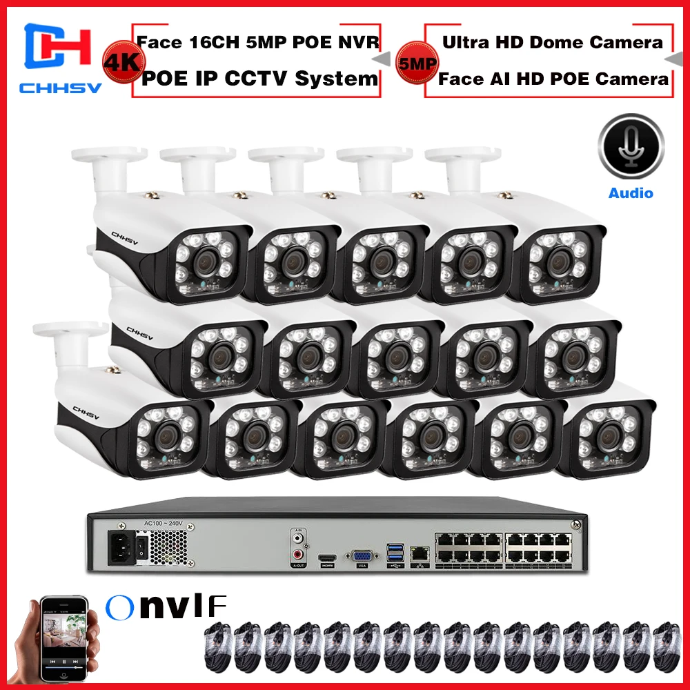 

H.265+ 16CH 4K 5MP CCTV System Kit 5MP Super HD Outdoor Audio Record Security IP Cameras POE NVR Video Surveillance System Set
