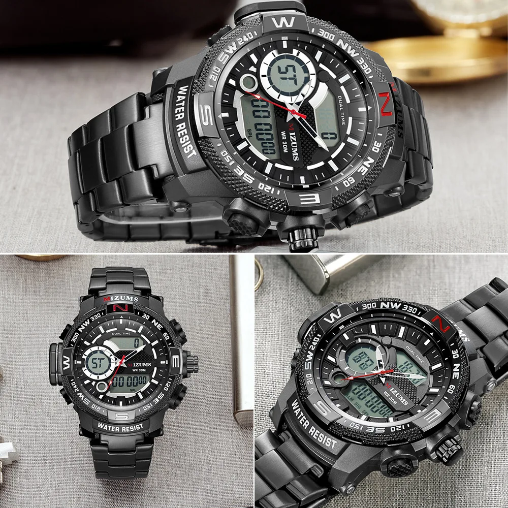 Relogio Masculino, MIZUMS, модные, мужские, светодиодный, спортивные, кварцевые часы, мужские, Роскошные, золотые, из нержавеющей стали, водонепроницаемые часы, мужские часы