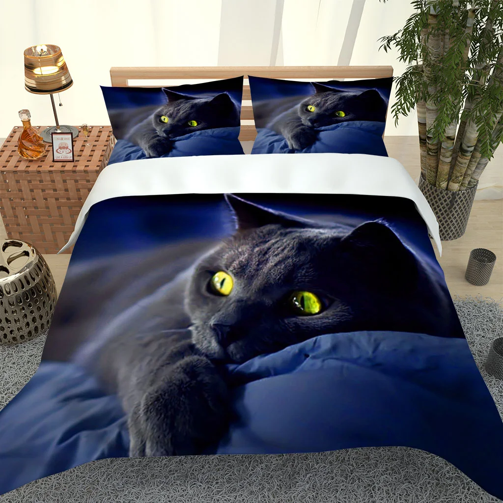 

Комплект постельного белья с 3d-рисунком черной кошки, 2/3 предмета
