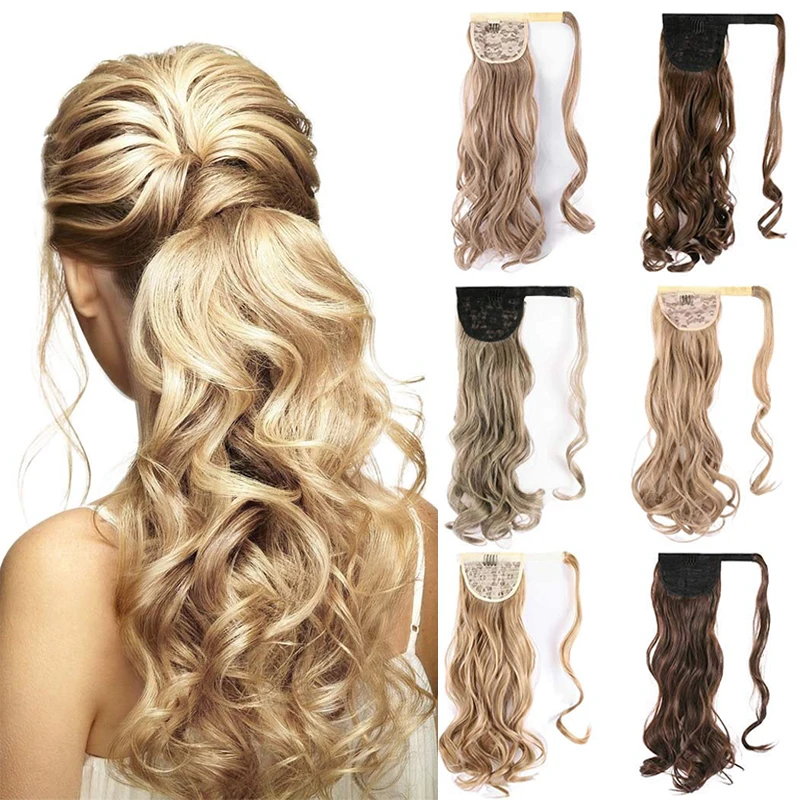 

Kong&Li Long Wave Ponytail Wrap Around Ponytail Clip in Hair Extensions Natural Hairpiece Headwear Synthetic Hair Brown Gray