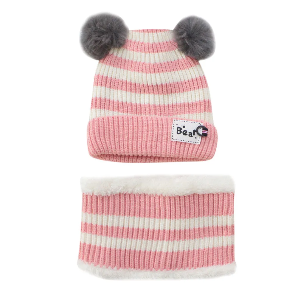 

2-Pieces Unisex Children Winter Warm Baby Scarf Cap Wool Knit Hat Boys Girls Children New Fashion Kids Neck Warmer