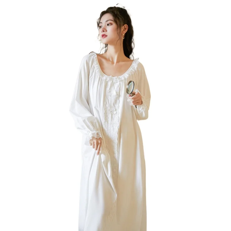 

Long sleeve nightdress women's spring cotton court style sweet princess loose large size home clothes embroidered pajamas autumn