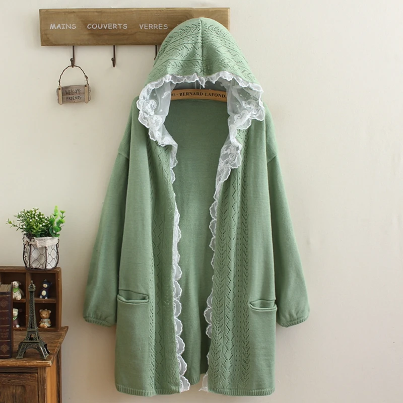 Женские однотонные вязаные кардиганы с кружевом и оборками повседневная